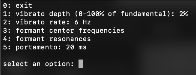 synthesis parameters menu